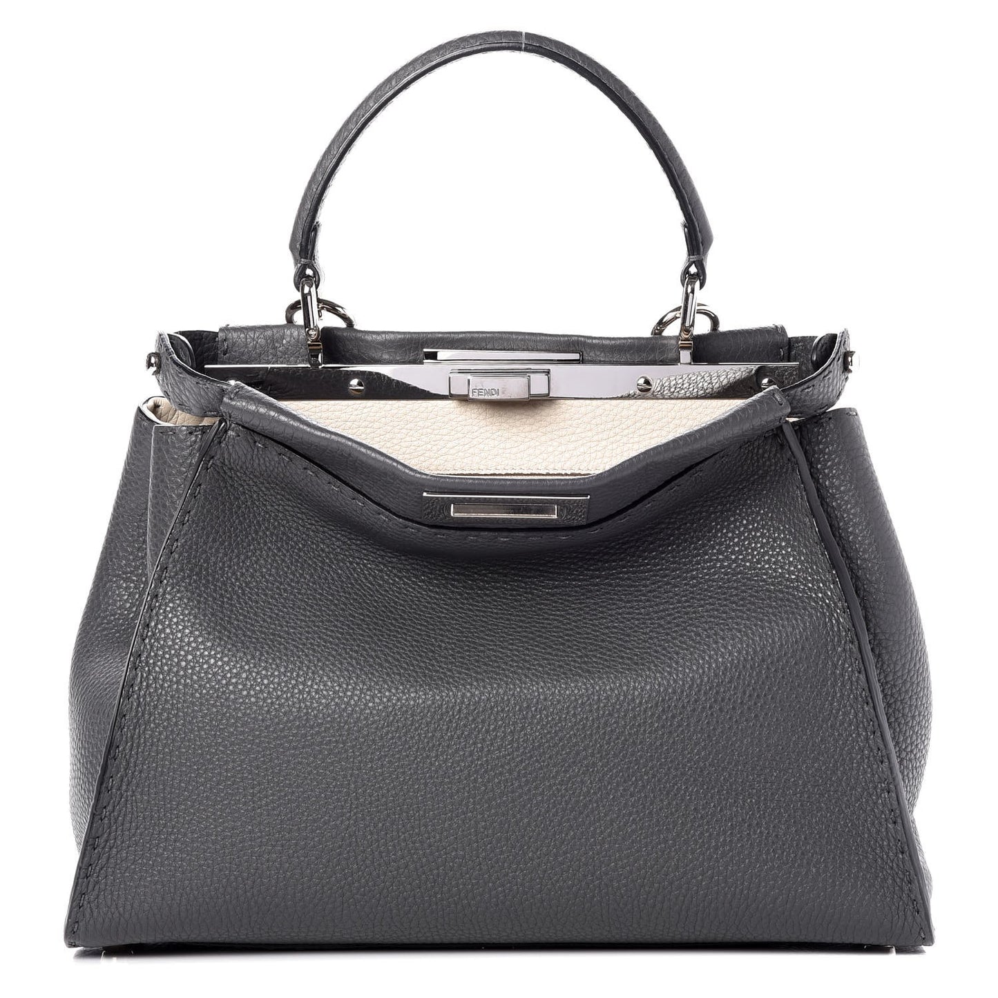 Cuoio Romano Selleria Bi-Color Medium Peekaboo Iconic Satchel Asfalto Latte