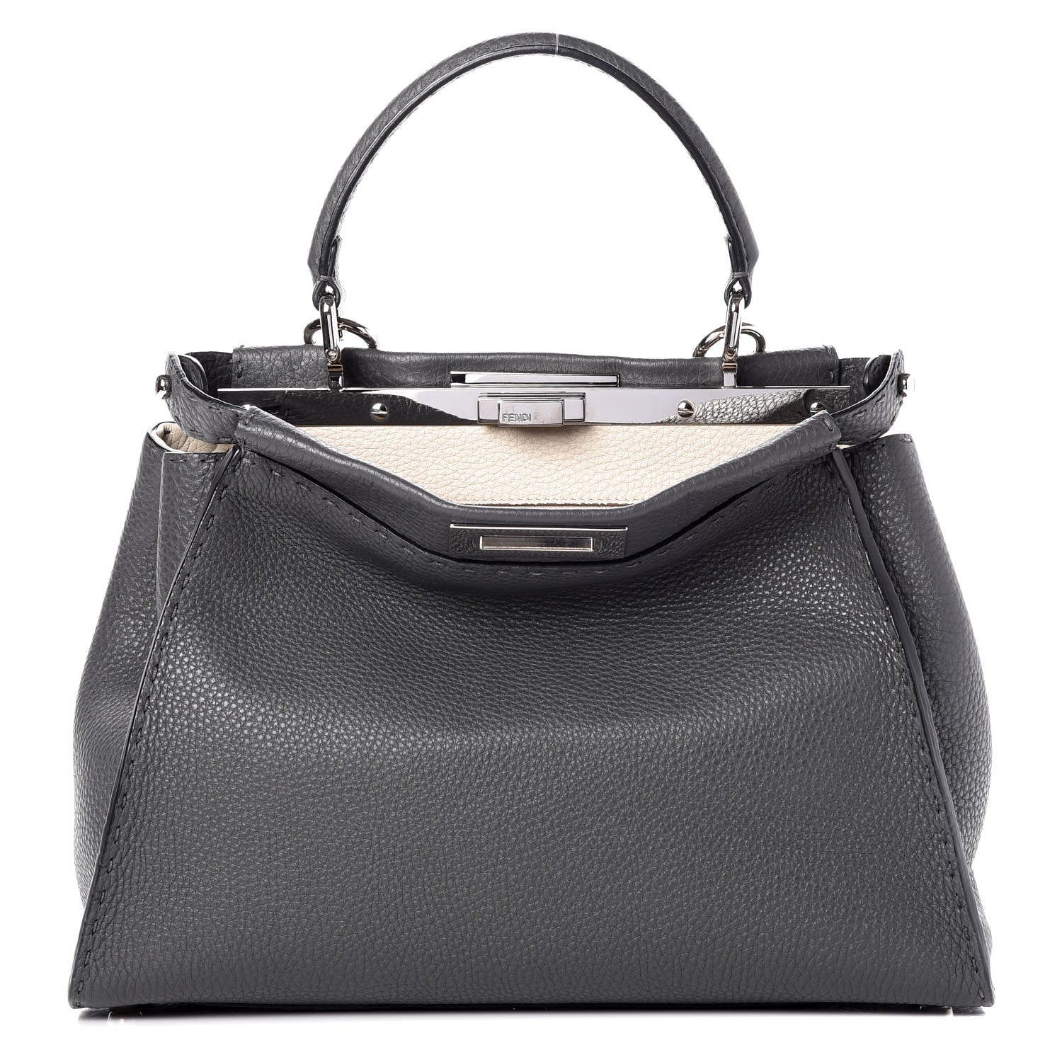 Fendi Cuoio Romano Selleria Bi-Color Medium Peekaboo Iconic Satchel Asfalto Latte 1 of 9