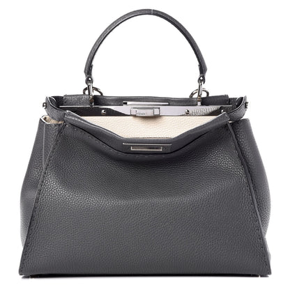 Fendi Cuoio Romano Selleria Bi-Color Medium Peekaboo Iconic Satchel Asfalto Latte 1 of 9