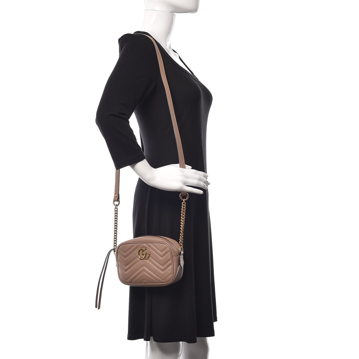 Calfskin Matelasse Mini GG Marmont Chain Shoulder Bag Nude