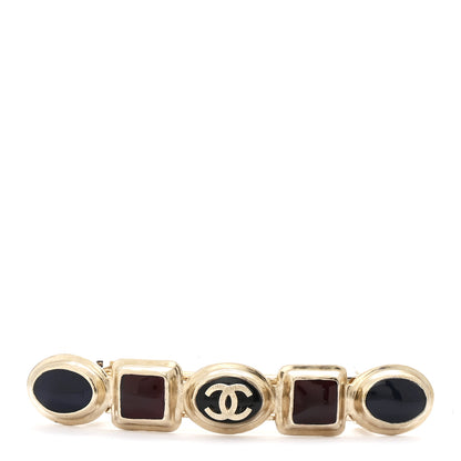 Chanel Enamel CC Hair Clip Barrette Golden Black Burgundy 1 of 5