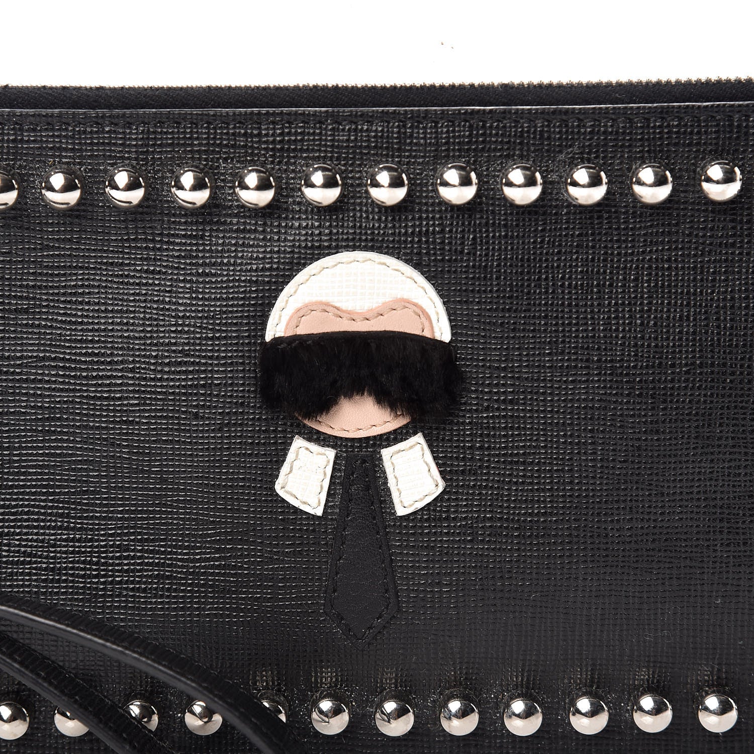 Fendi Vitello Elite Mink Fur Studded Karlito Zip Pouch Black 2 of 8