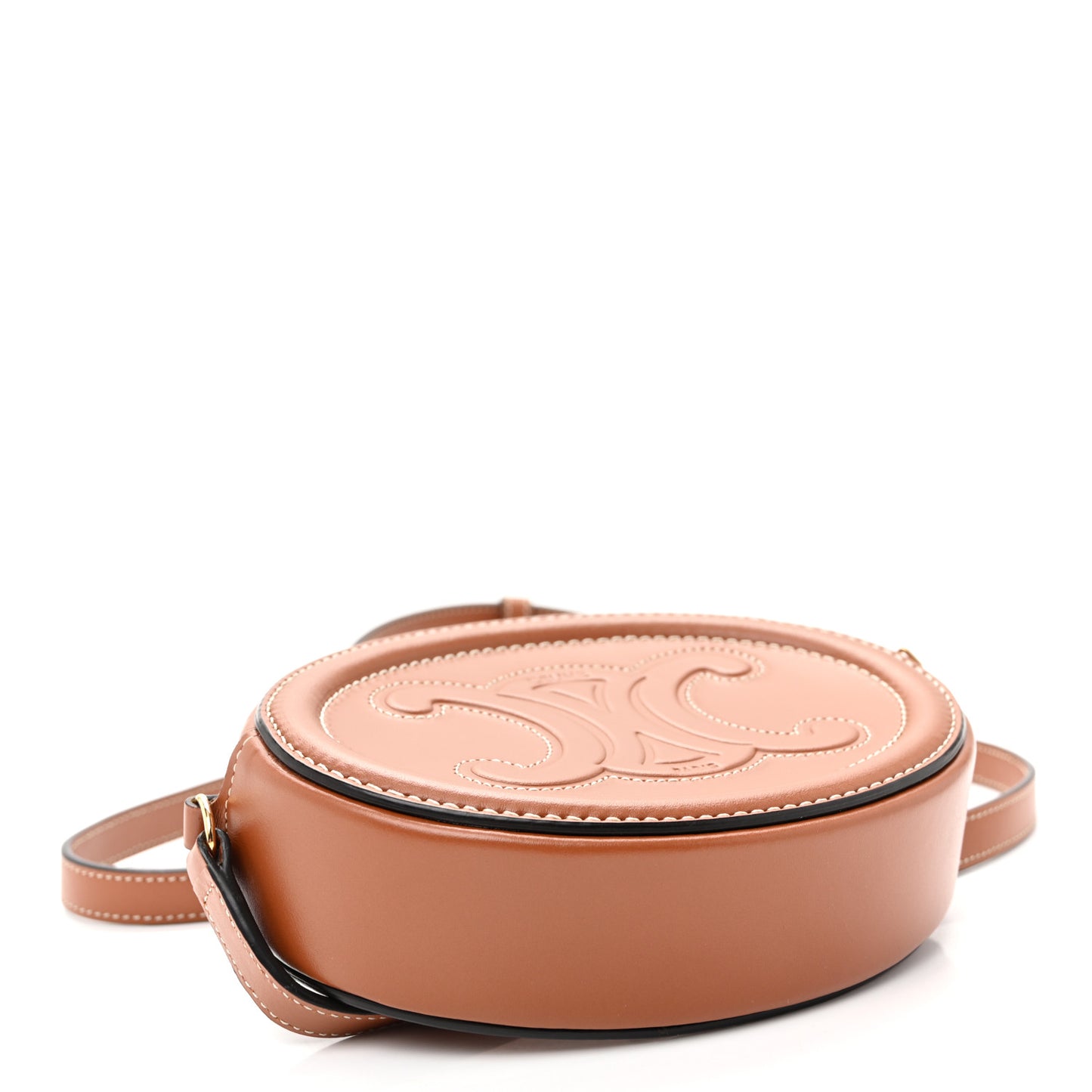 Smooth Calfskin Cuir Small Triomphe Oval Crossbody Purse Tan