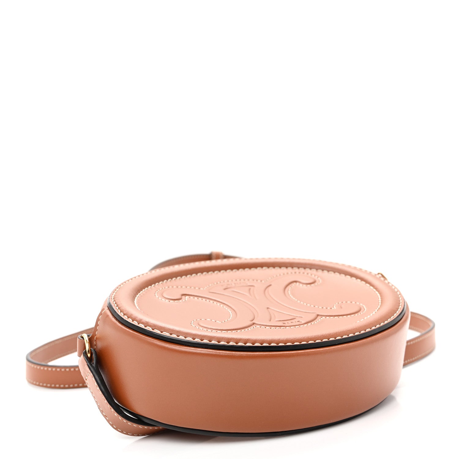Celine Smooth Calfskin Cuir Small Triomphe Oval Crossbody Purse Tan 4 of 10