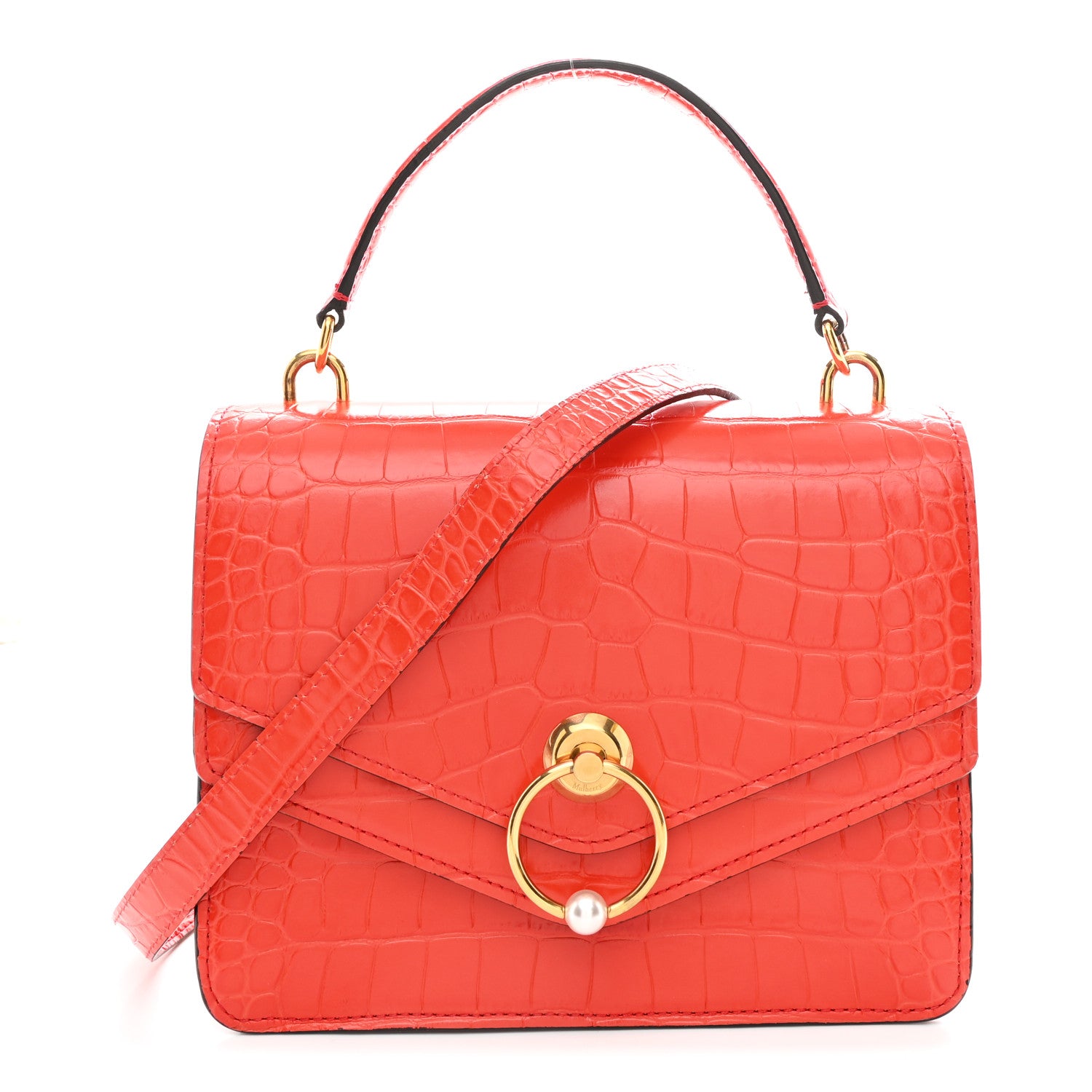 Mulberry Calfskin Crocodile Embossed Medium Harlow Satchel Orange 1 of 12