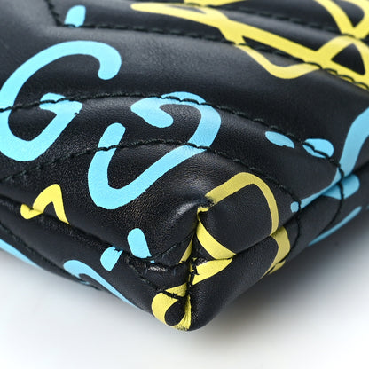 Gucci Calfskin Matelasse Printed Mini GucciGhost GG Marmont Chain Bag Black New Acquamarine 9 of 12