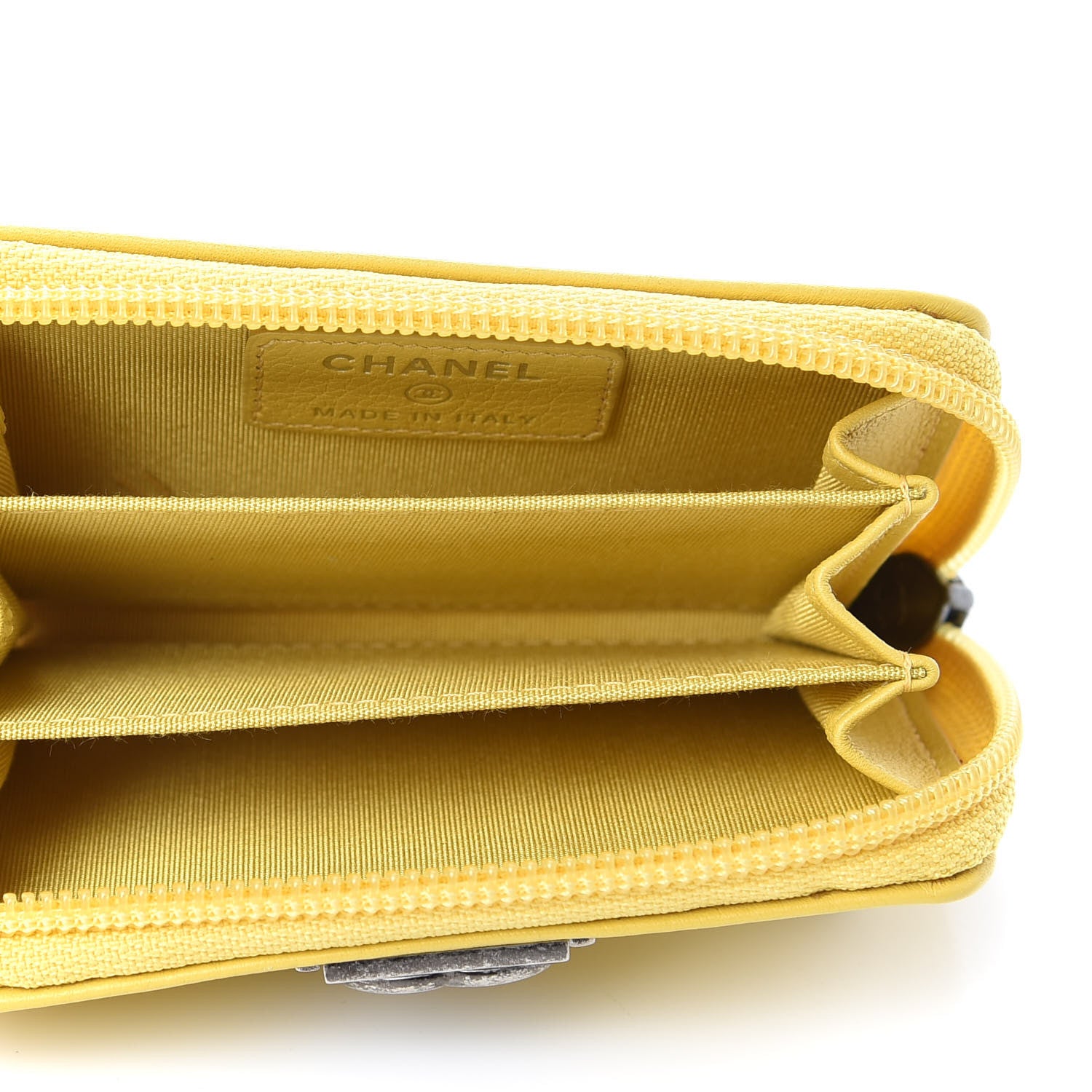 Chanel Lambskin Quilted Boy Zip Around Coin Purse Wallet Yellow 5 of 8