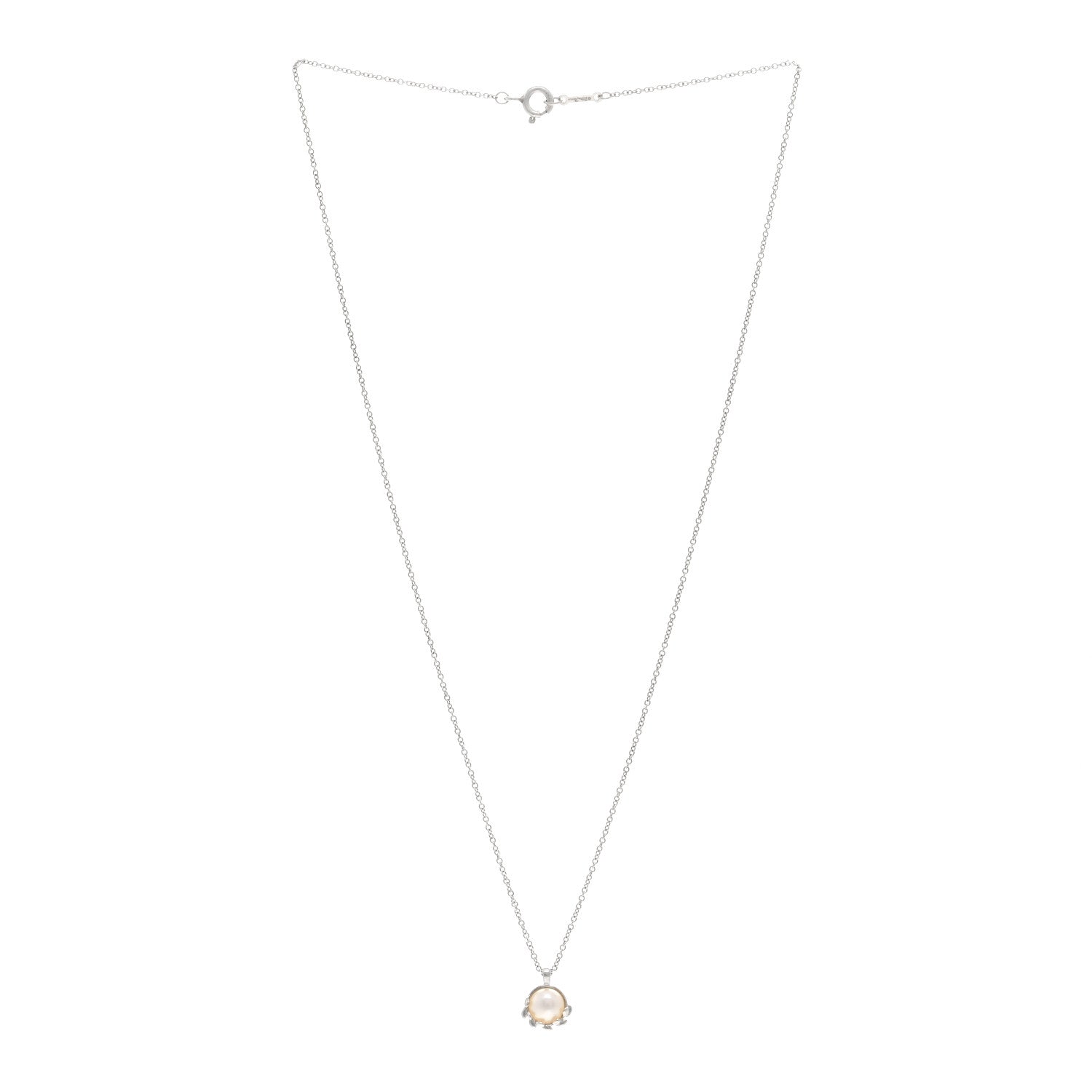 Tiffany Sterling Silver Pearl Paloma Picasso Olive Leaf Pendant Necklace 3 of 4
