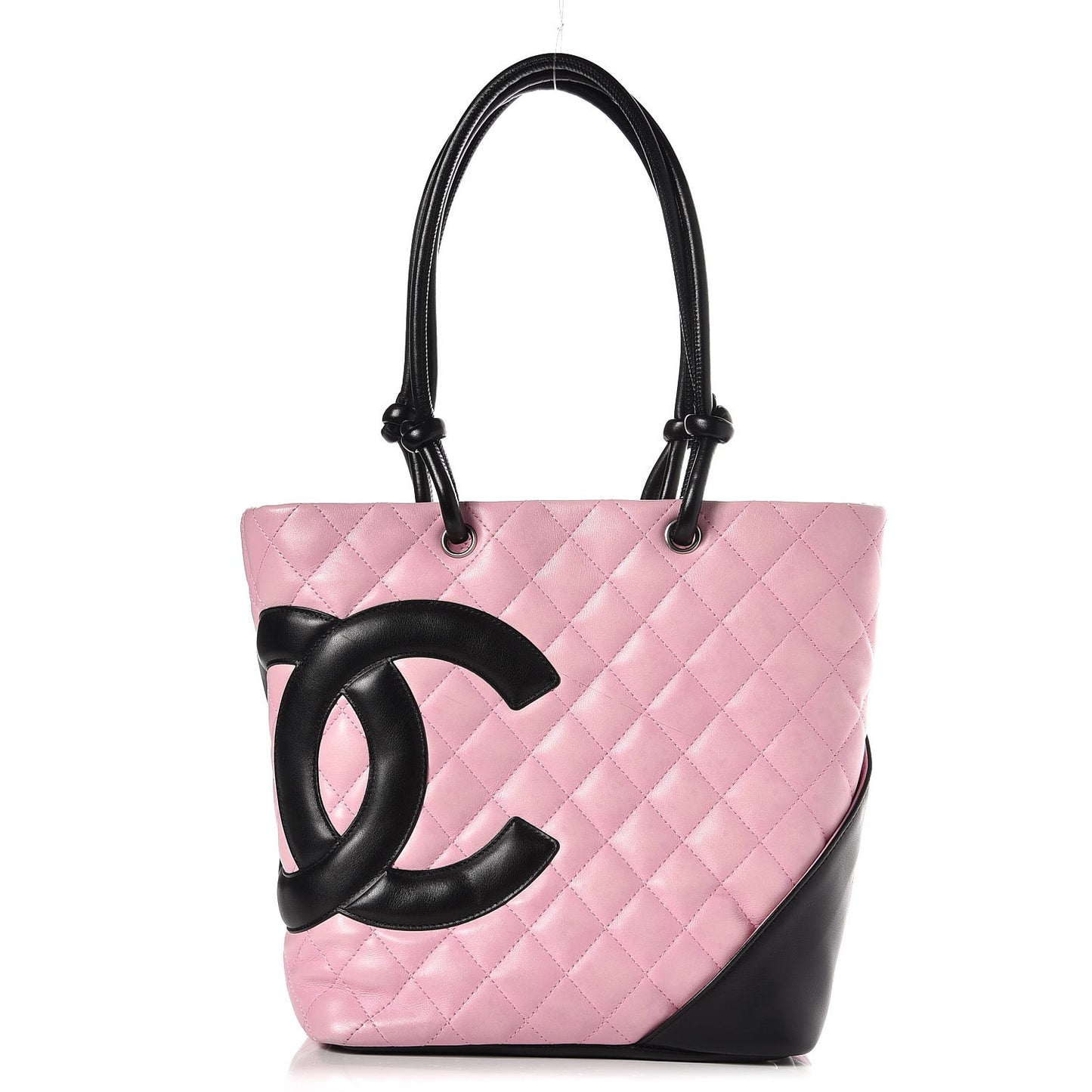Calfskin Quilted Medium Cambon Tote Pink Black