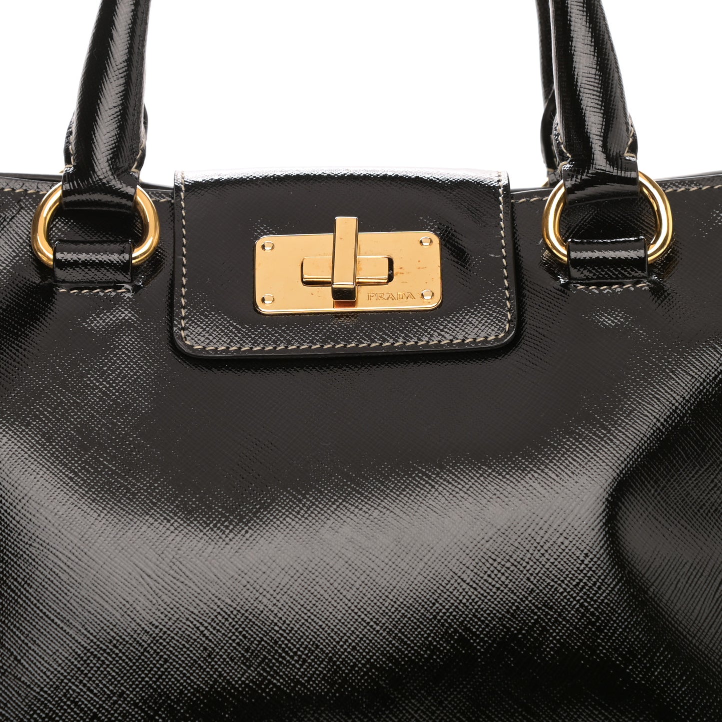 Saffiano Vernice Turn Lock Shopping Tote Black