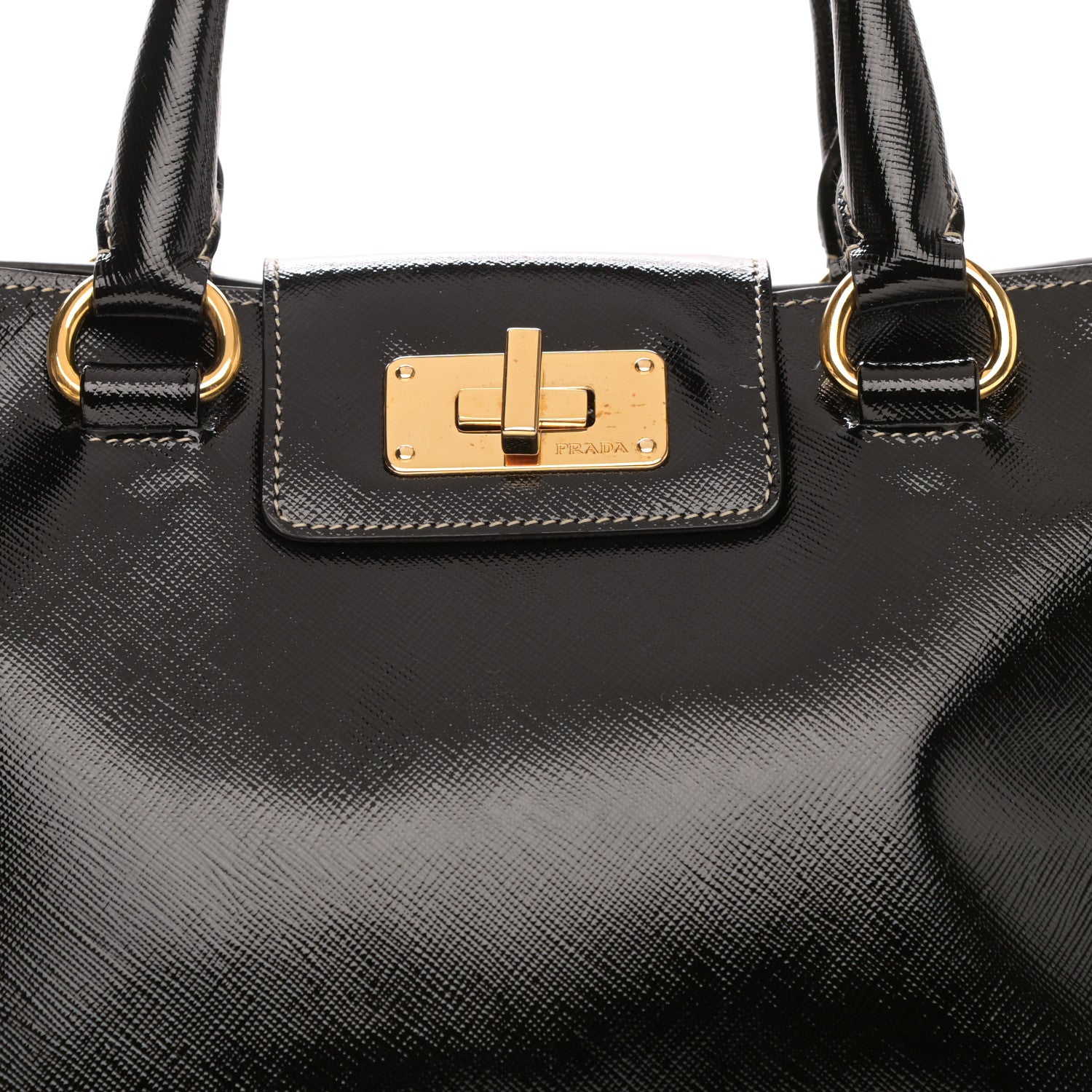 Prada Saffiano Vernice Turn Lock Shopping Tote Black 7 of 10