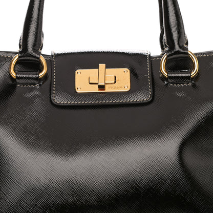 Prada Saffiano Vernice Turn Lock Shopping Tote Black 7 of 10