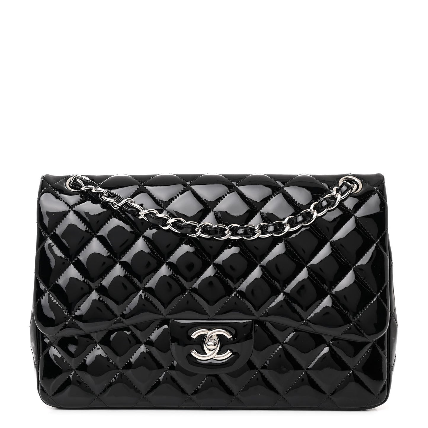 Patent Quilted Jumbo Double Flap Black