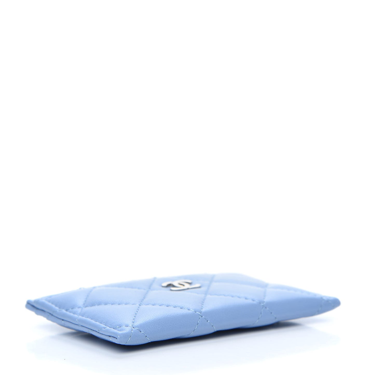 Lambskin Quilted Card Holder Light Blue