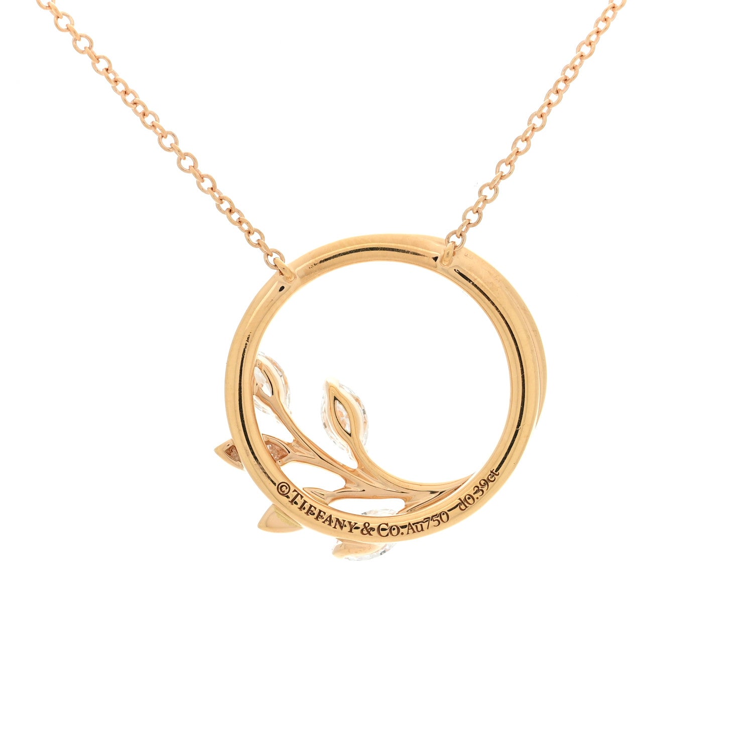 Tiffany 18K Rose Gold Diamond Victoria Vine Circle Pendant Necklace 5 of 5