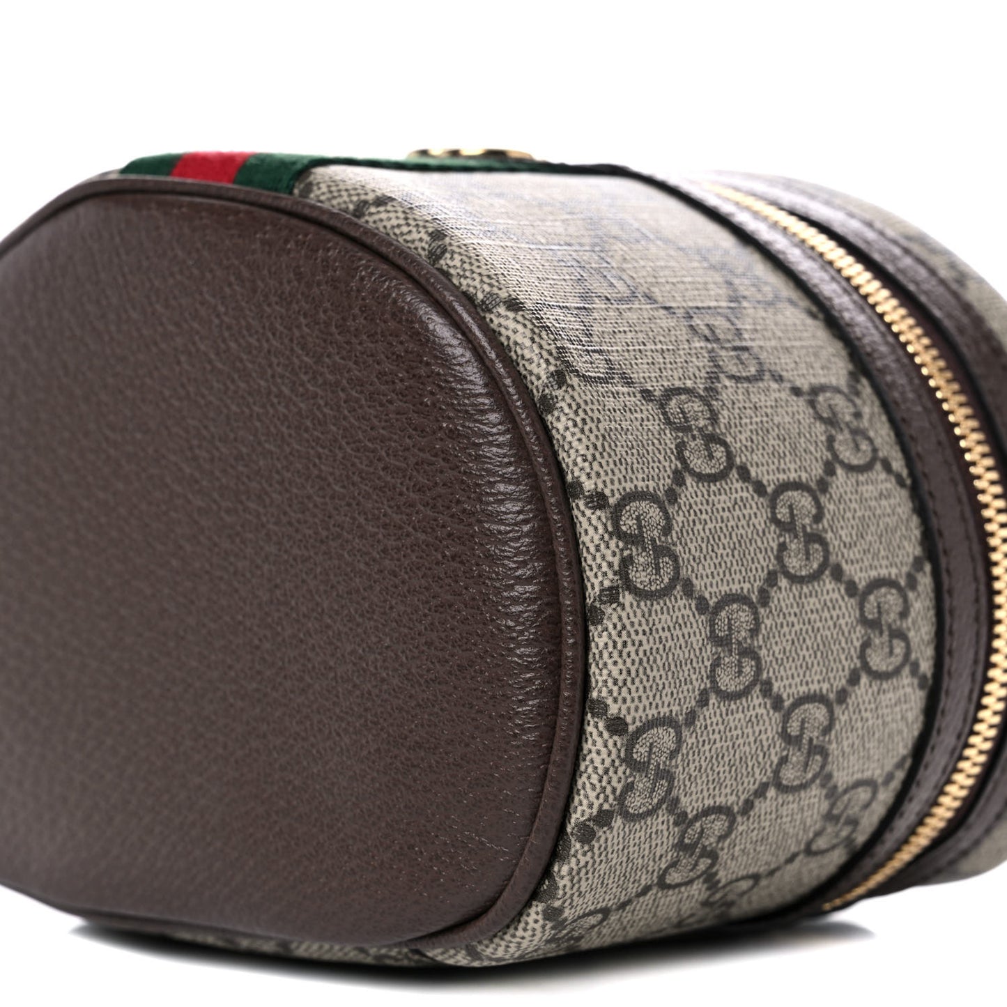 GG Supreme Monogram Textured Calfskin Web Ophidia Vanity Cosmetic Case Beige Ebony New Acero