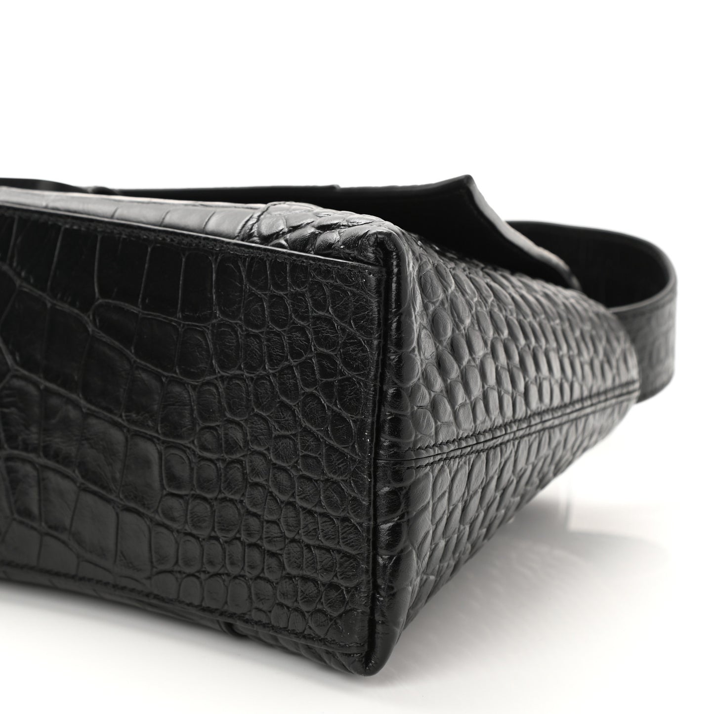 Extra Supple Calfskin Crocodile Embossed Monochrome Small Downtown Shoulder Bag Black