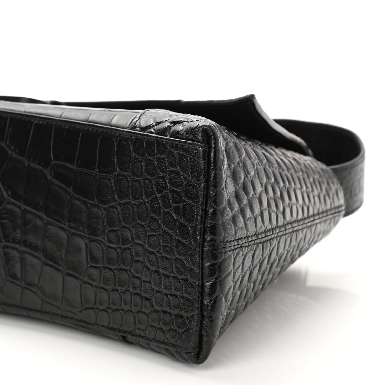 Balenciaga Extra Supple Calfskin Crocodile Embossed Monochrome Small Downtown Shoulder Bag Black 9 of 9