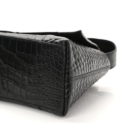 Balenciaga Extra Supple Calfskin Crocodile Embossed Monochrome Small Downtown Shoulder Bag Black 9 of 9