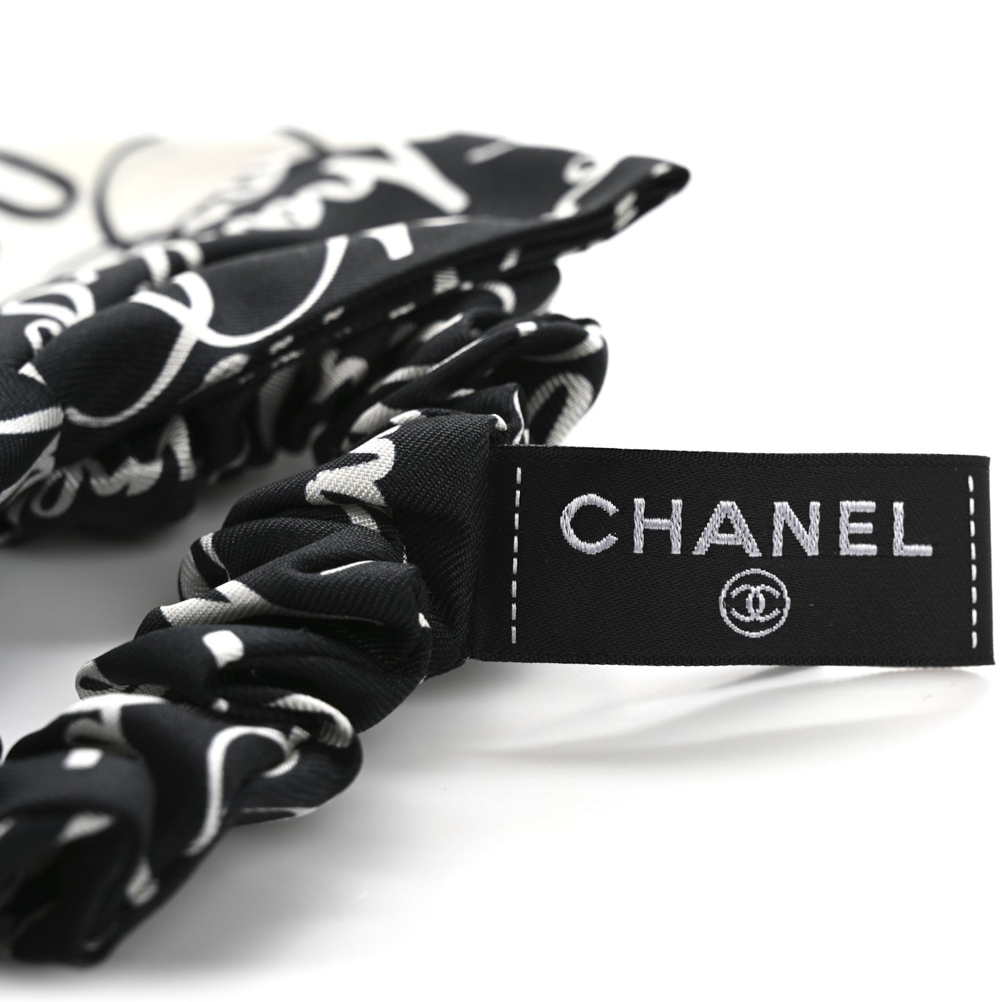 Silk Twill Logo Bow Hair Tie Black White