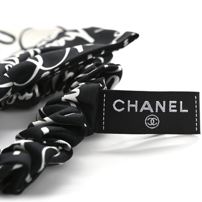 Chanel Silk Twill Logo Bow Hair Tie Black White 3 of 6