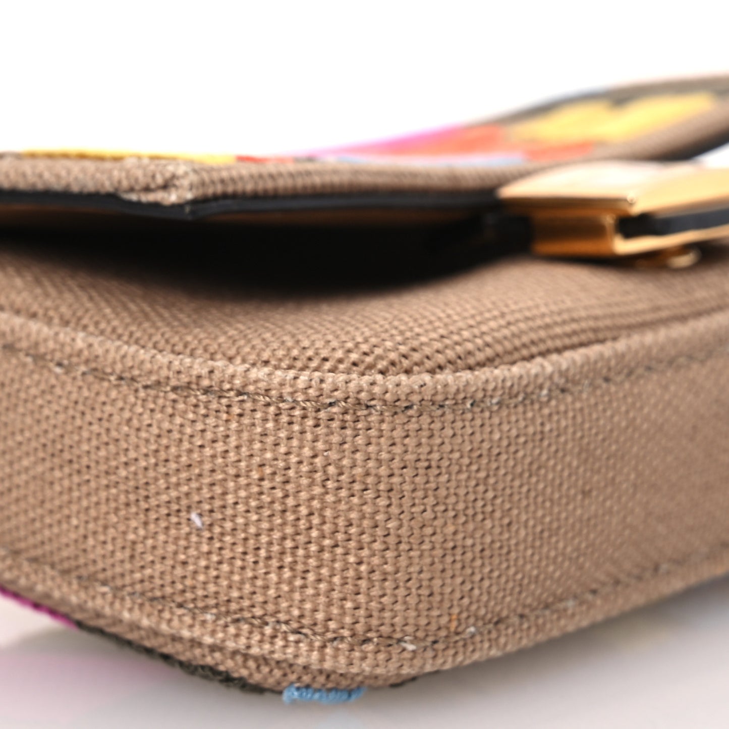 Canvas Vitello King FF Multicolor Embroidered Nano Baguette Charm Multicolor Cuoio