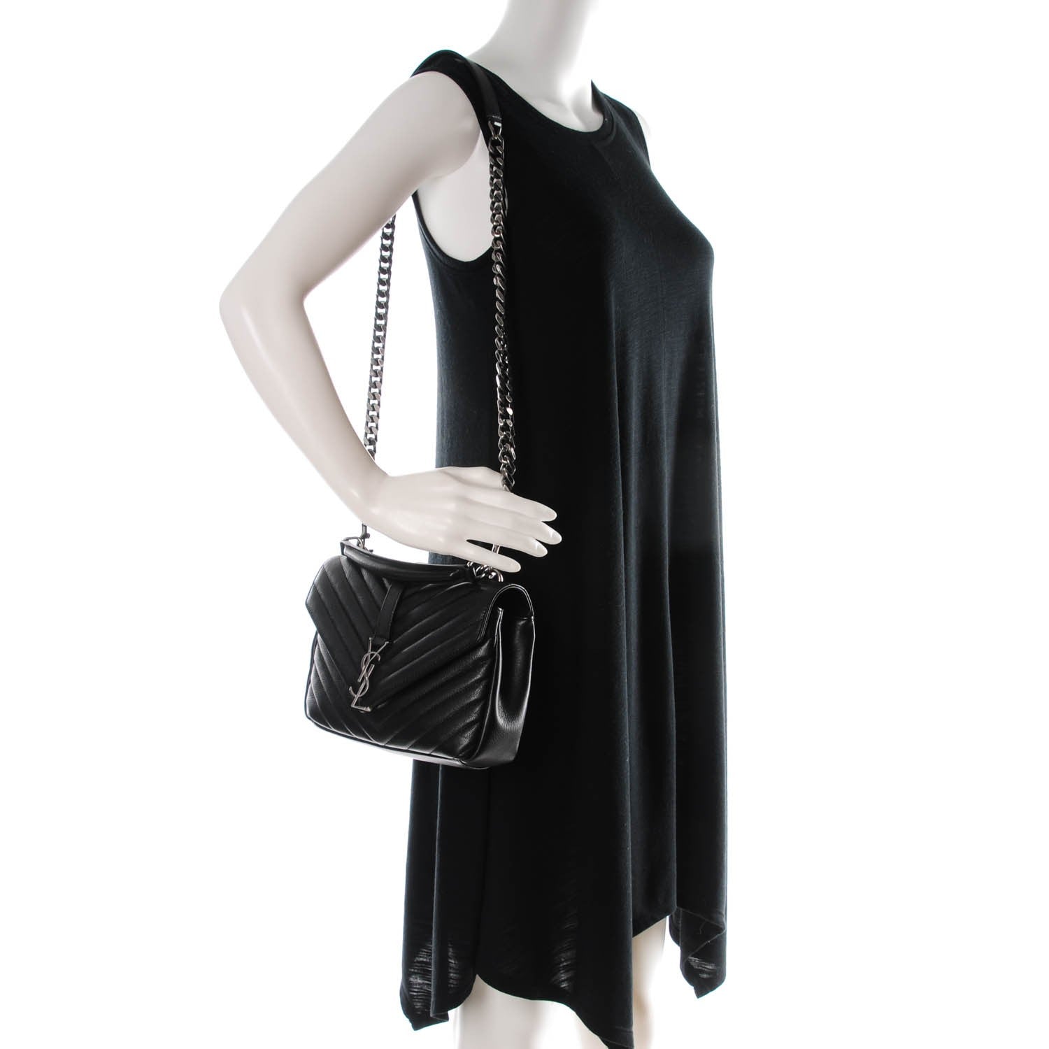 Saint Laurent Sheepskin Matelasse Chevron Monogram Medium College Bag Black 2 of 7