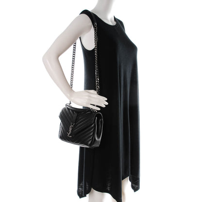 Saint Laurent Sheepskin Matelasse Chevron Monogram Medium College Bag Black 2 of 7
