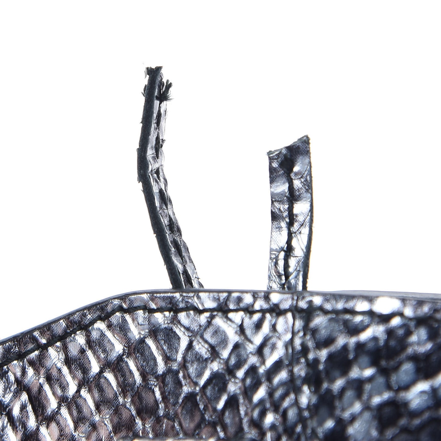 Metallic Calfskin Snakeskin Embossed Classic Silver Hardware Mini City Silver