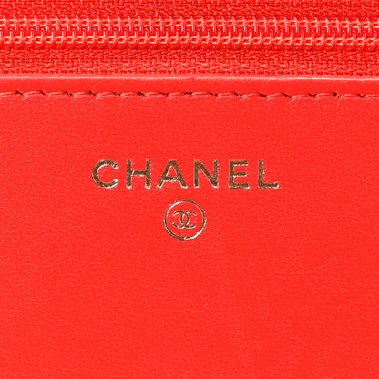 Chanel Lambskin Chevron Quilted Trendy CC Wallet On Chain WOC Red 8 of 15