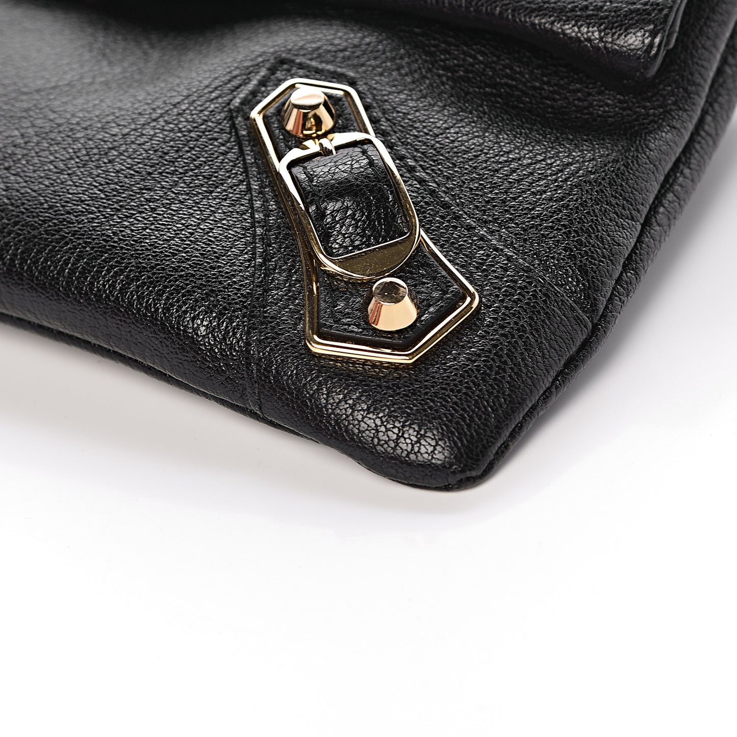 Chevre Gold Metallic Edge Hardware Envelope Clutch Black
