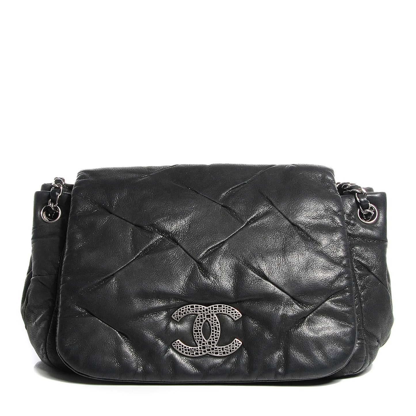 Iridescent Calfskin Glint Accordion Flap Black