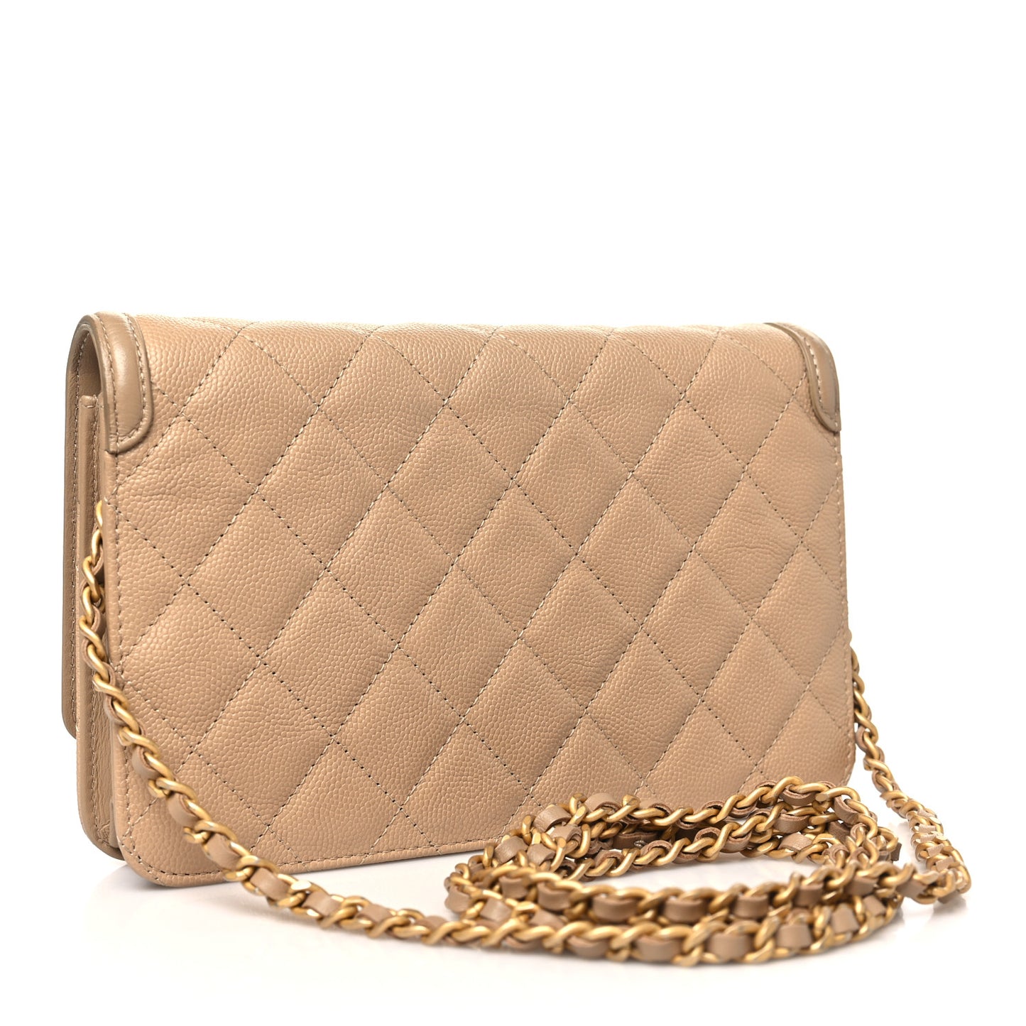 Caviar Quilted CC Filigree Wallet On Chain WOC Beige