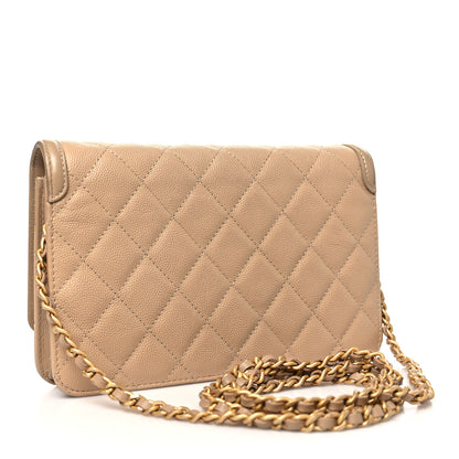 Chanel Caviar Quilted CC Filigree Wallet On Chain WOC Beige 3 of 13
