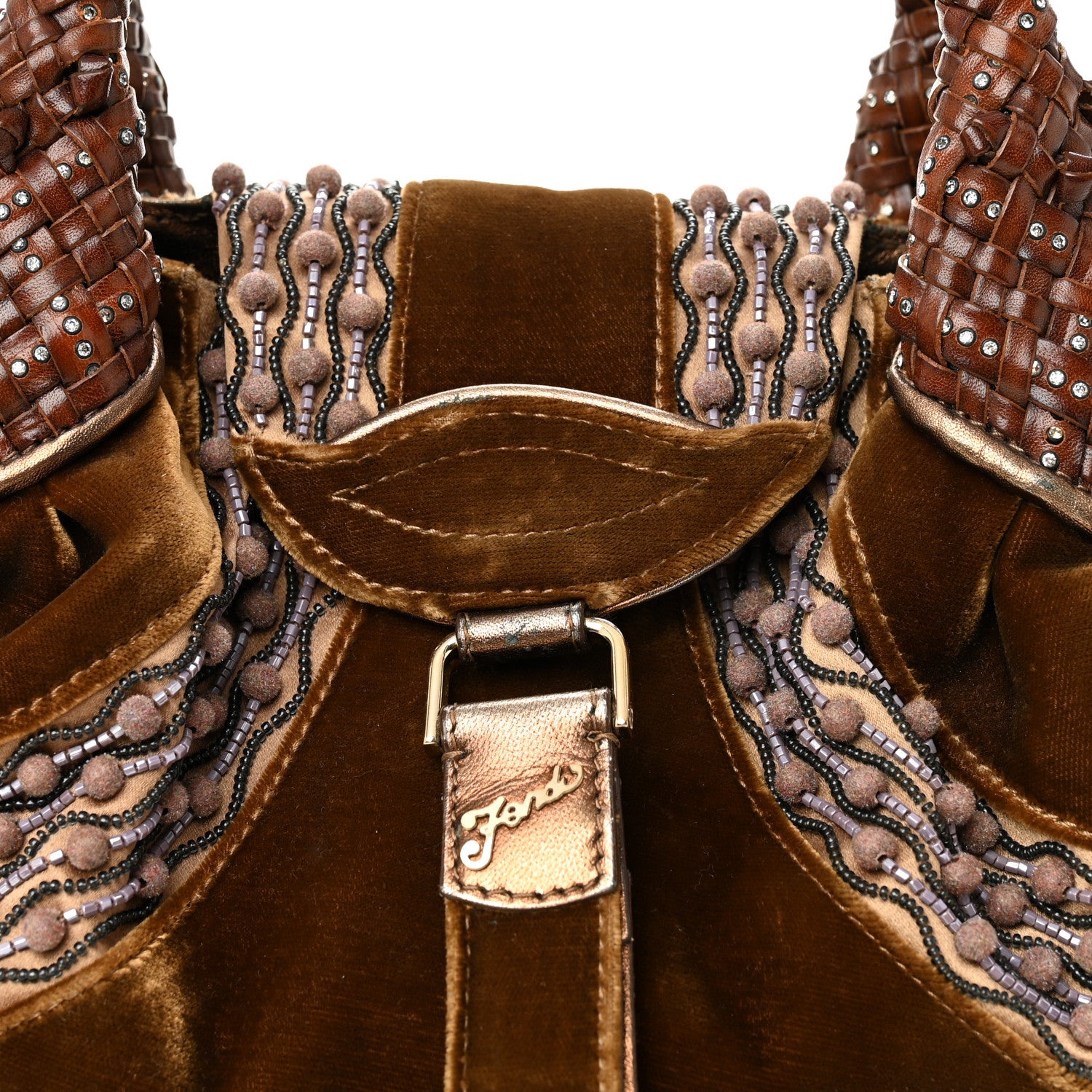 Fendi Velvet Crystal Beaded Small Spy Bronze Cognac 7 of 14