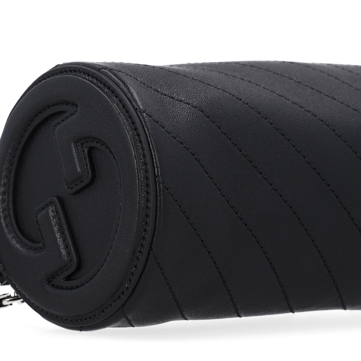 Sakai Be Green Calfskin Diagonal Stitched Mini Blondie Barrel Shoulder Bag Black