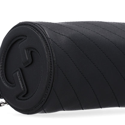 Gucci Sakai Be Green Calfskin Diagonal Stitched Mini Blondie Barrel Shoulder Bag Black 9 of 10