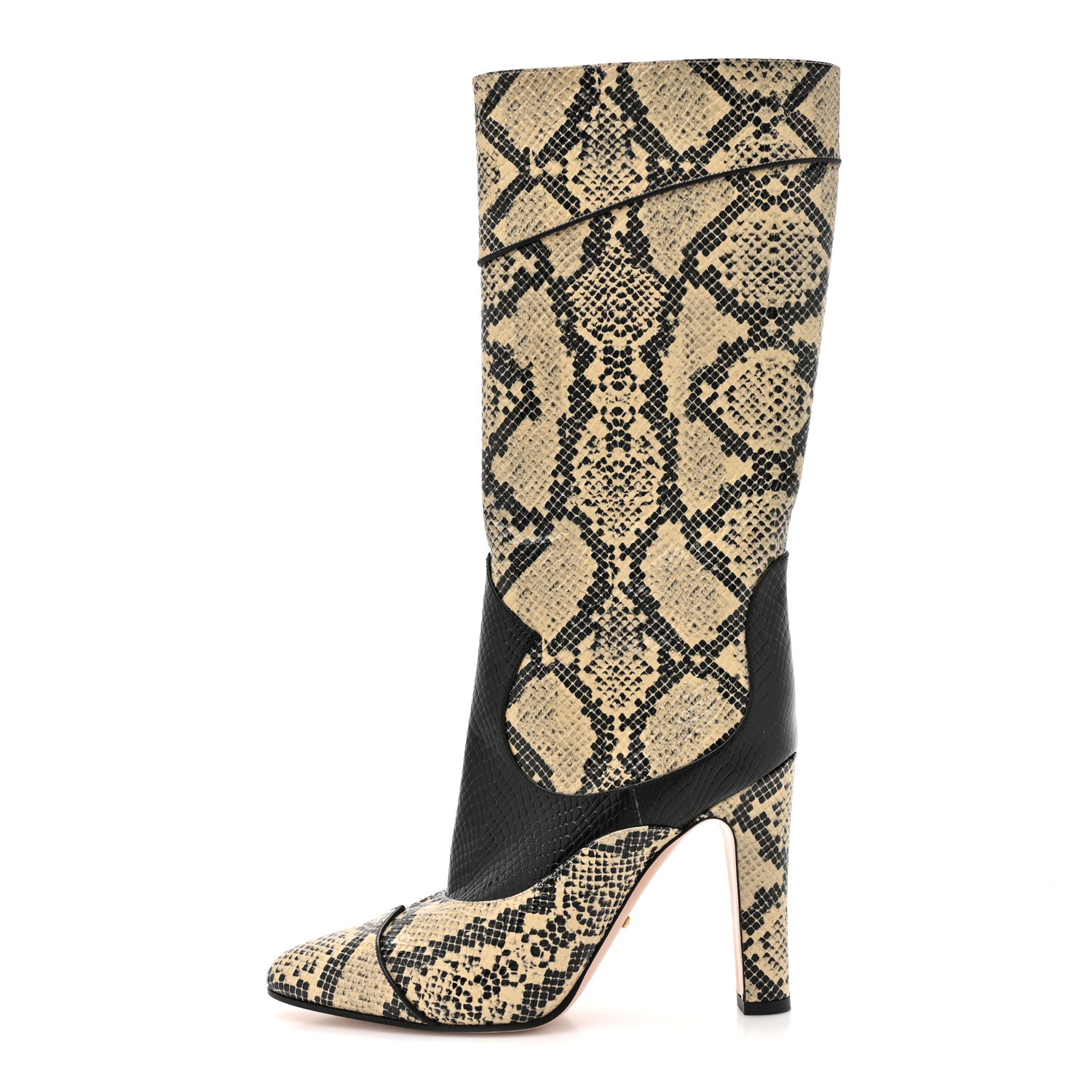 Gucci Calfskin Python Print Knee High Boots 39 Beige Avana 1 of 9