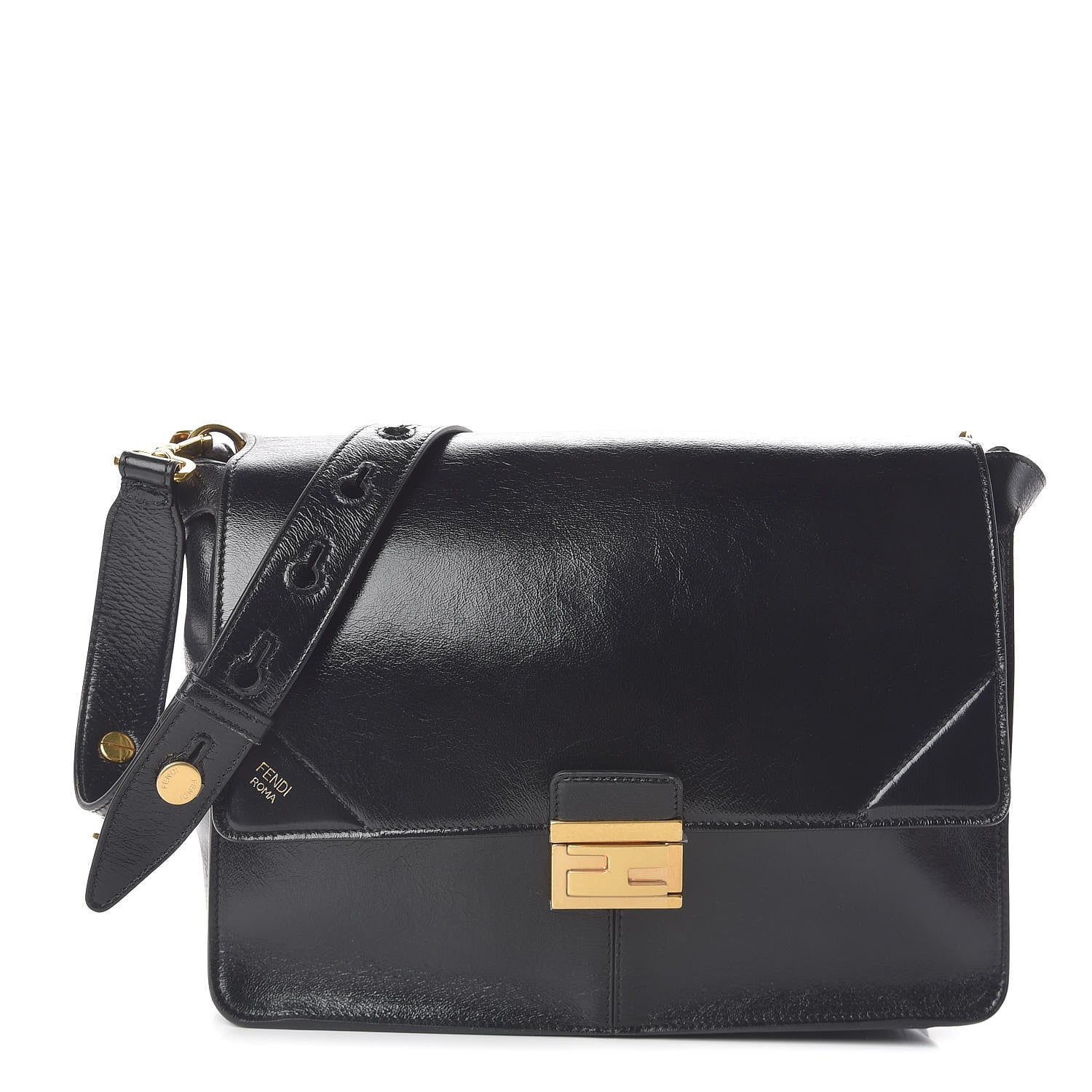 Fendi Agnello Old Shine Large Kan U Shoulder Bag Black 1 of 9