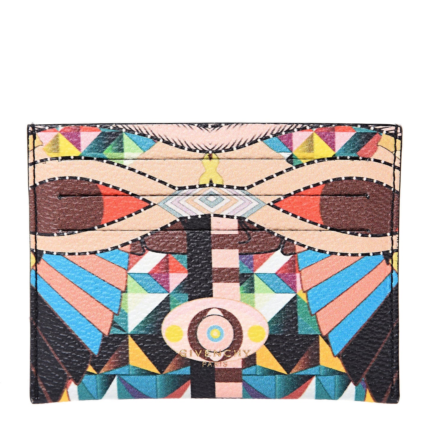 Textured Coated Canvas Egyptian Print Card Holder Multicolor