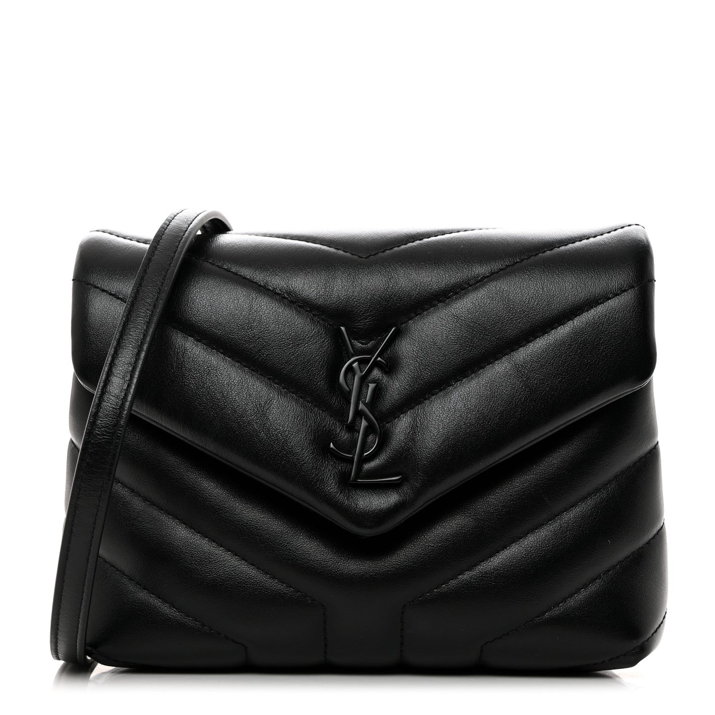 Calfskin Y Quilted Monogram Monochrome Toy Loulou Crossbody Bag Black