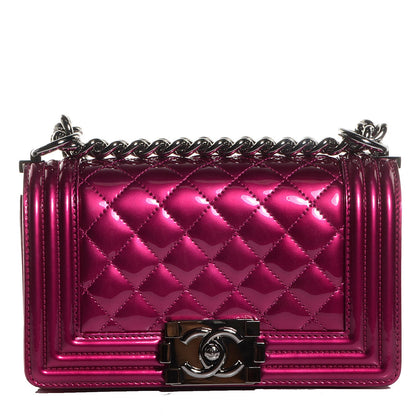 Chanel Metallic Patent Calfskin Quilted Small Boy Flap Pink 1 of 9