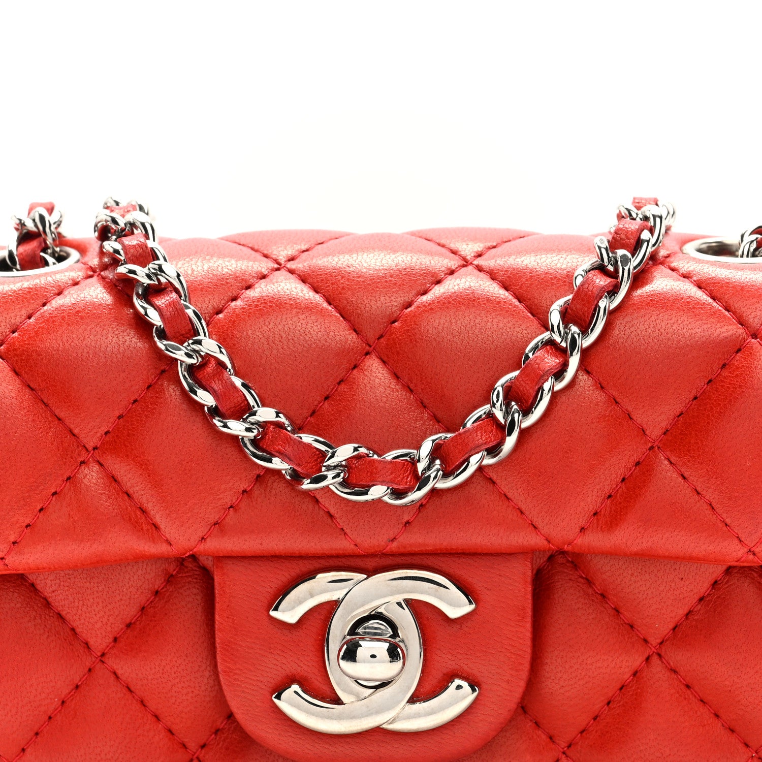 Chanel Lambskin Quilted Double Mini Flap Crossbody Red 9 of 11