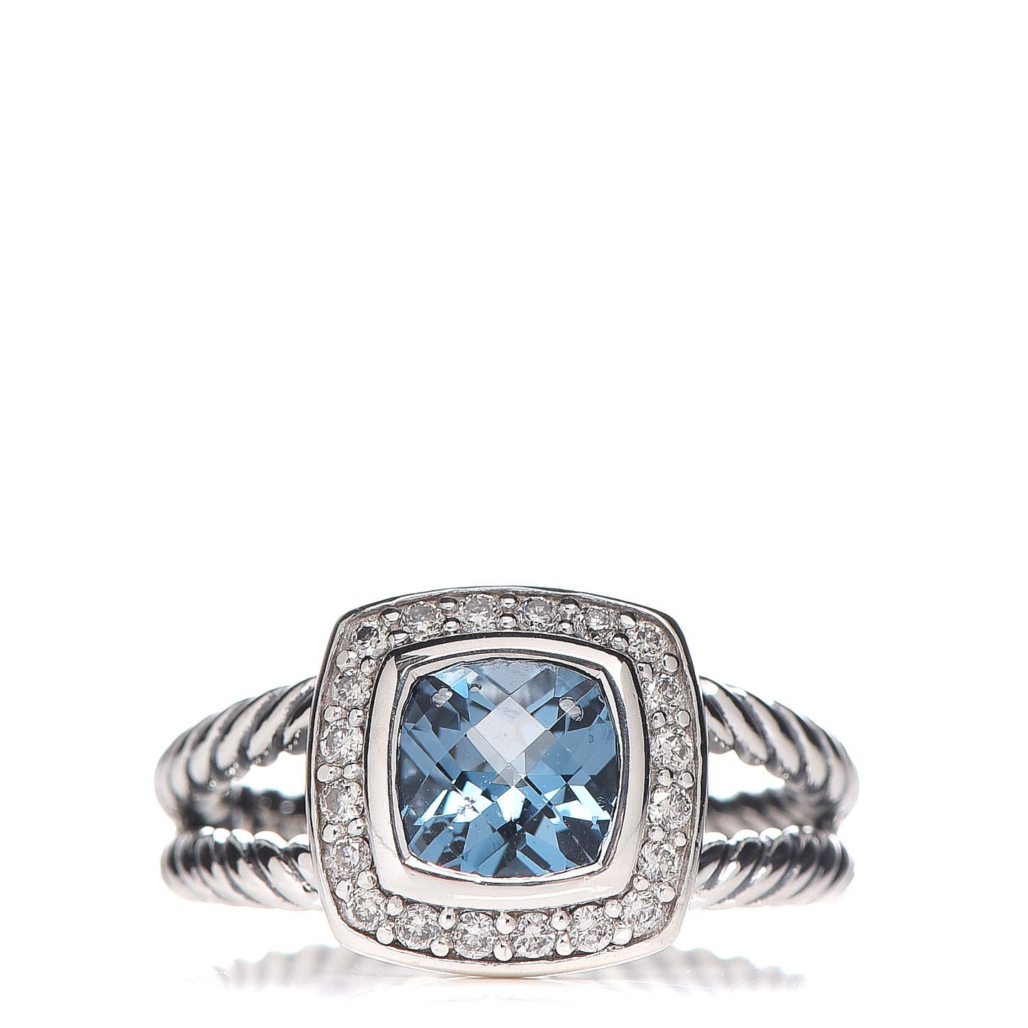 Sterling Silver Diamond Blue Topaz 7mm Petite Albion Ring 51 5.75