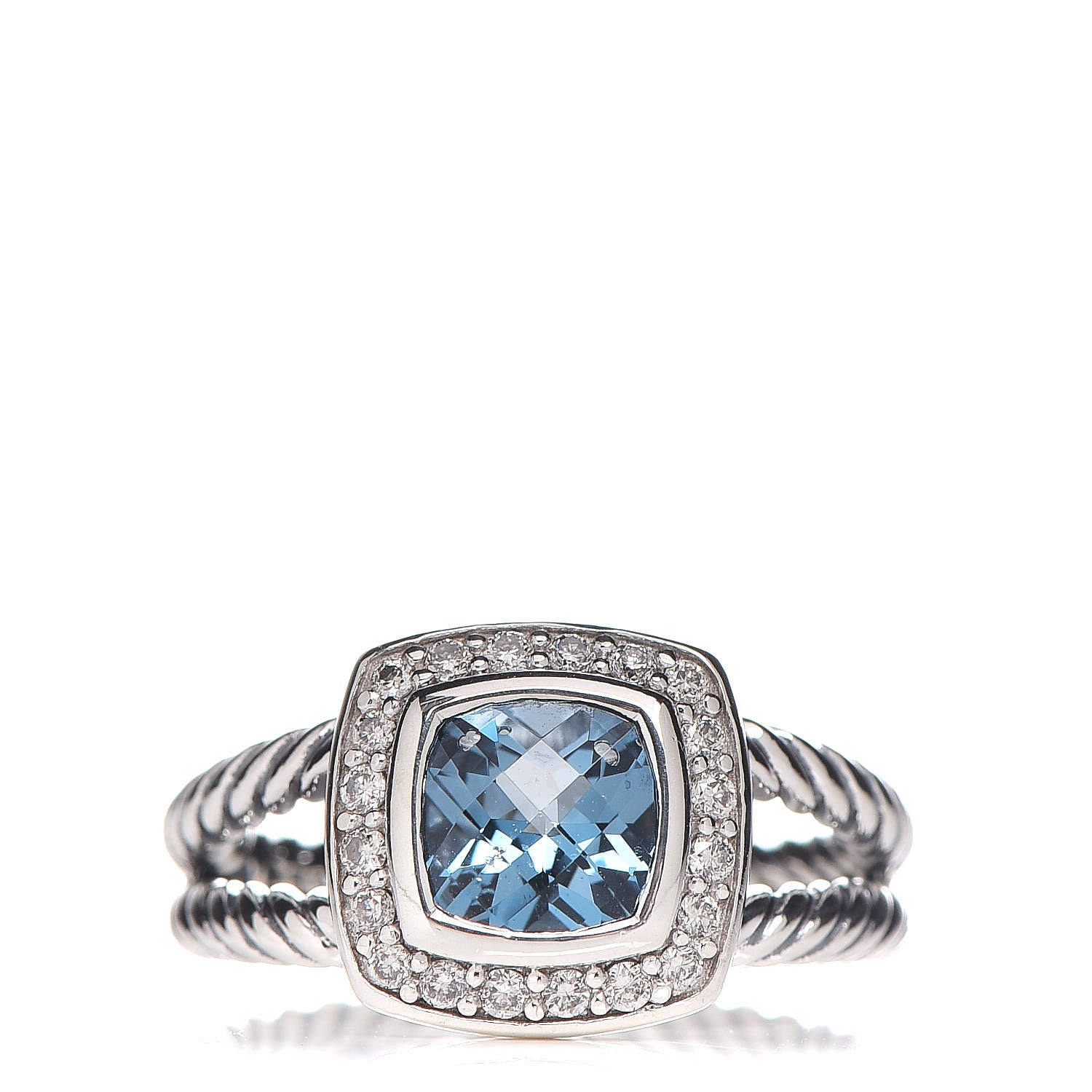 David Yurman Sterling Silver Diamond Blue Topaz 7mm Petite Albion Ring 51 5.75 1 of 5