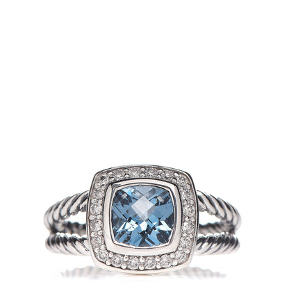 David Yurman Sterling Silver Diamond Blue Topaz 7mm Petite Albion Ring 51 5.75 1 of 5