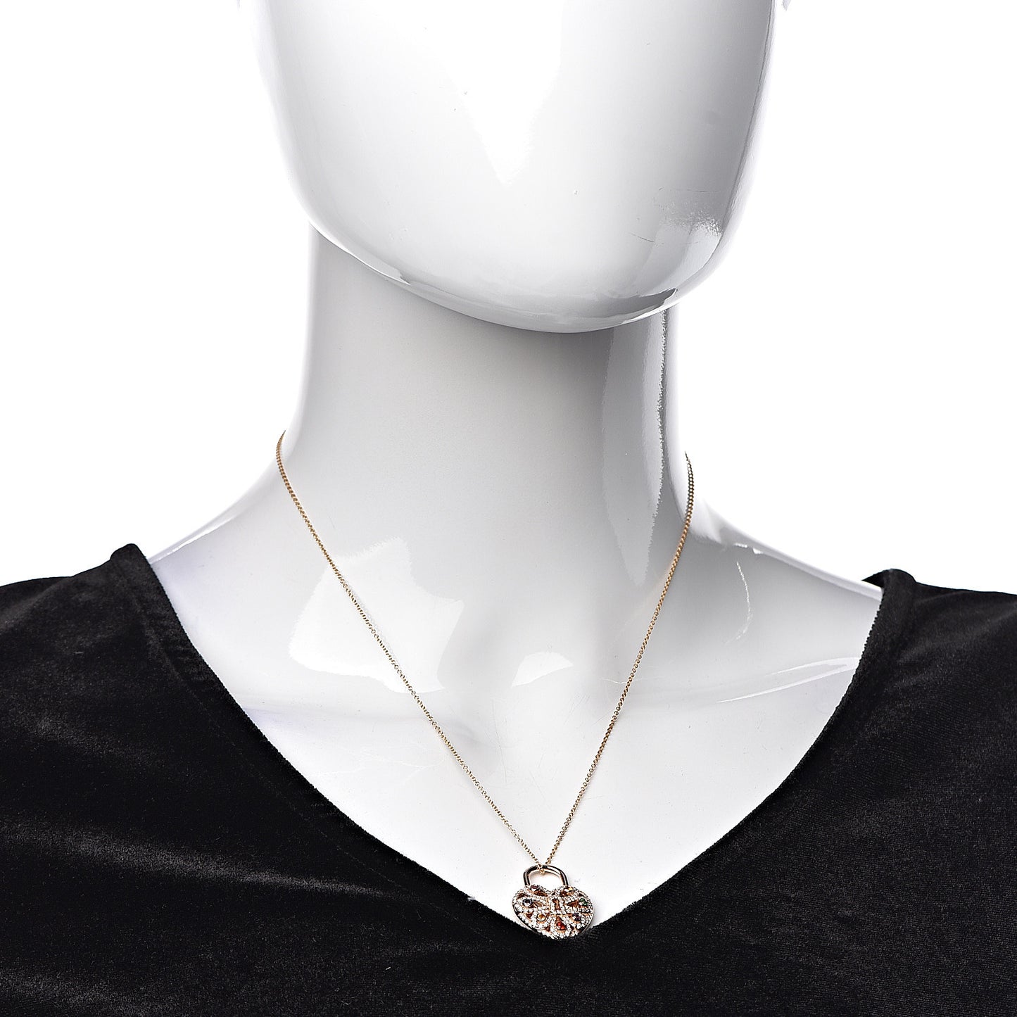 18K Rose Gold Diamond Multistone Filigree Heart Pendant Necklace