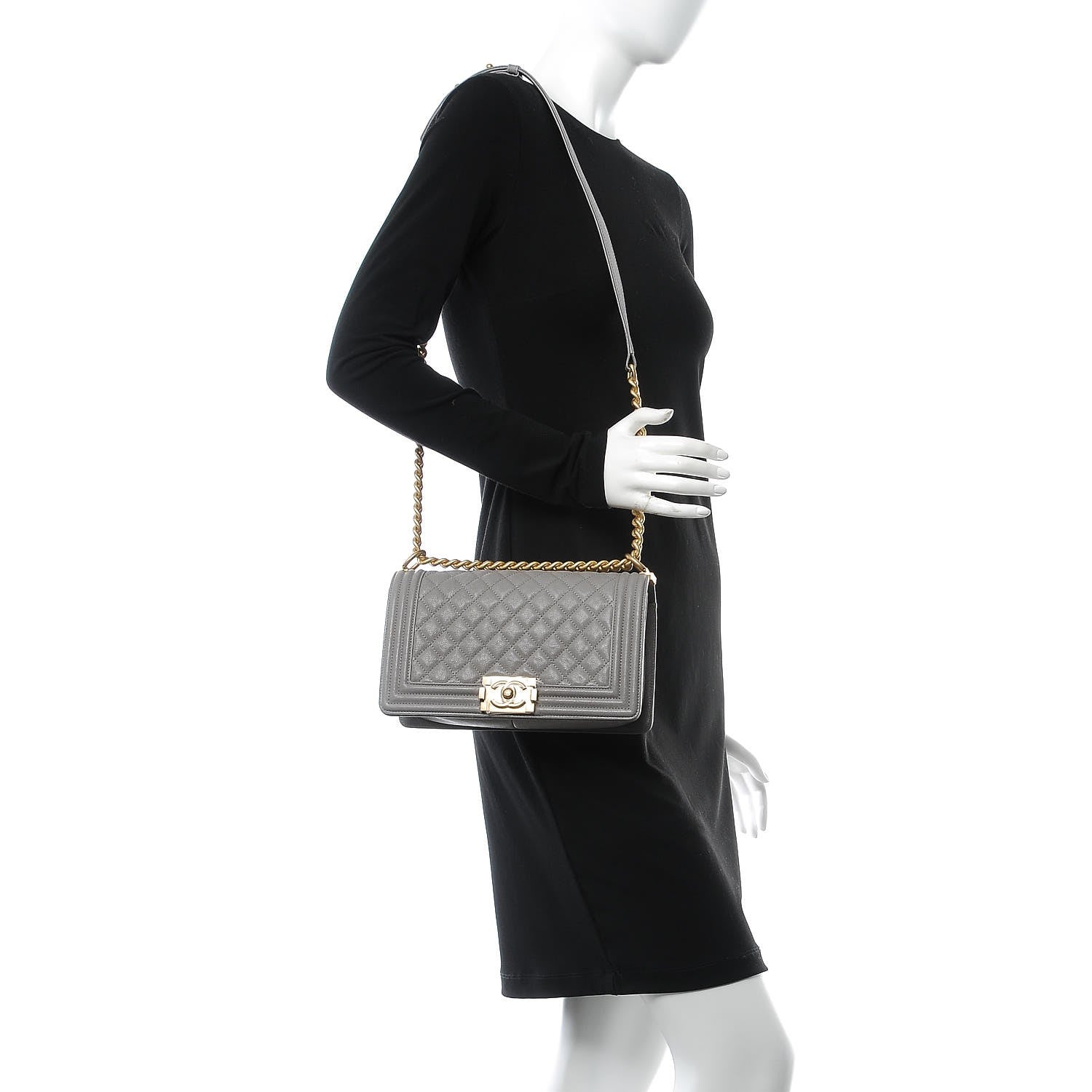 Chanel Caviar Quilted Medium Boy Flap Light Grey 2 of 8