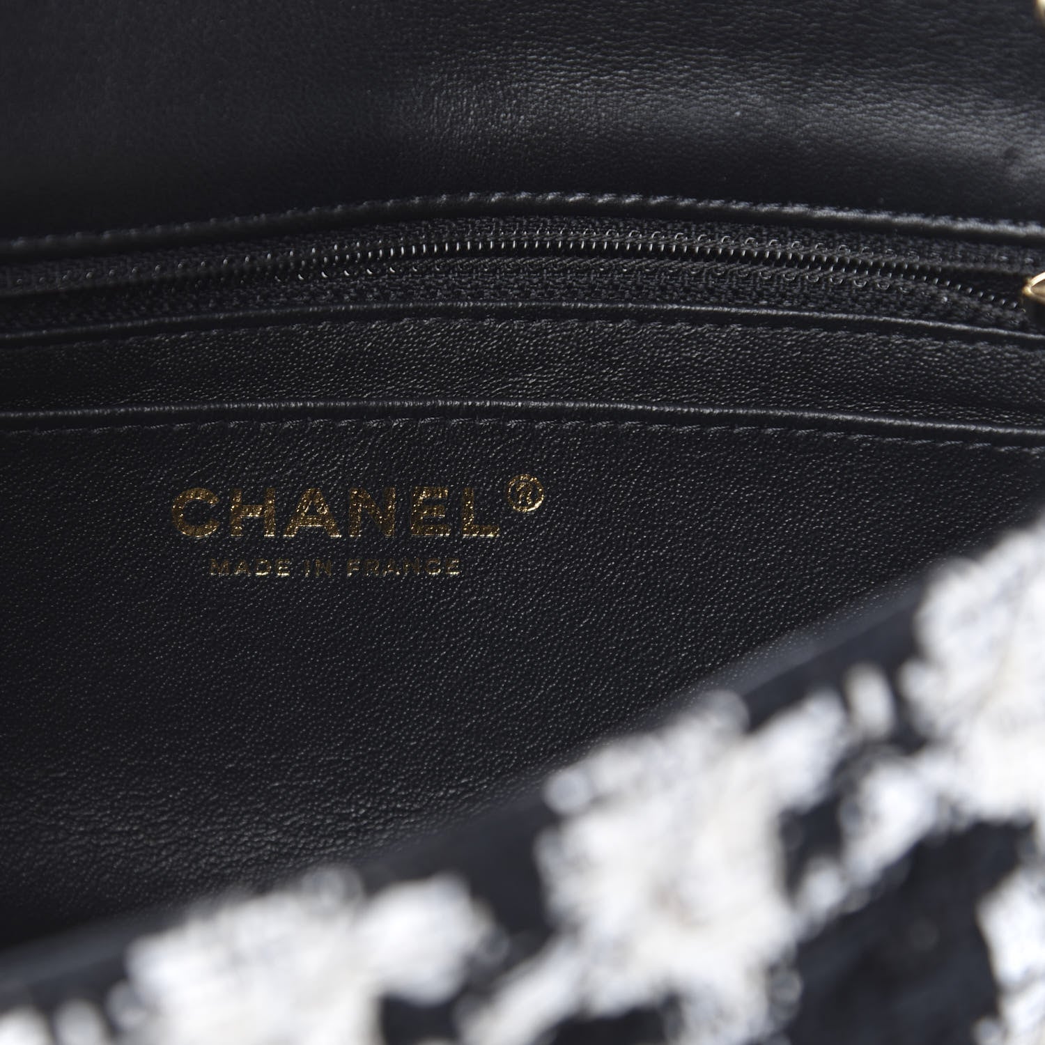Chanel Tweed Quilted Mini Rectangular Flap Black Ecru White 5 of 12