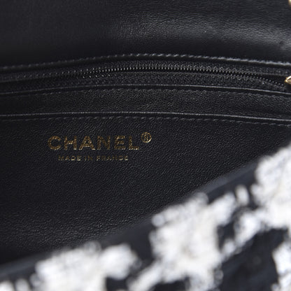 Chanel Tweed Quilted Mini Rectangular Flap Black Ecru White 5 of 12